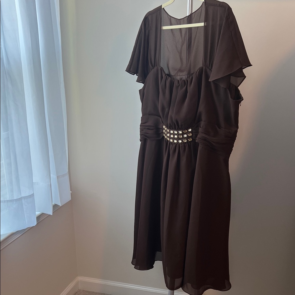 Jessica London Chocolate Brown Midi Dress with Beaded Waist